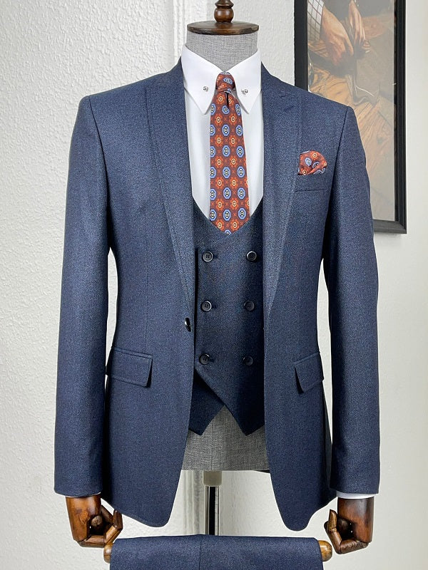 Argeli Navy Blue Plaid Slim Fit Suit