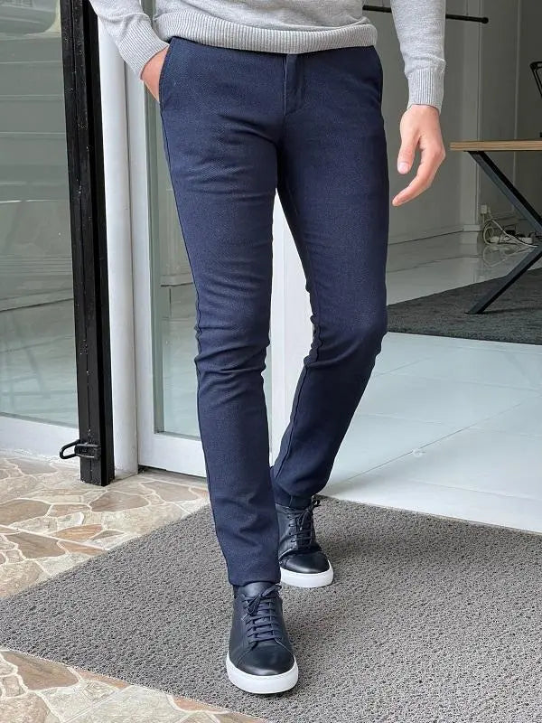 Wilson Navy Blue Slim Fit Cotton Pants for Versatile Elegance - BRABION