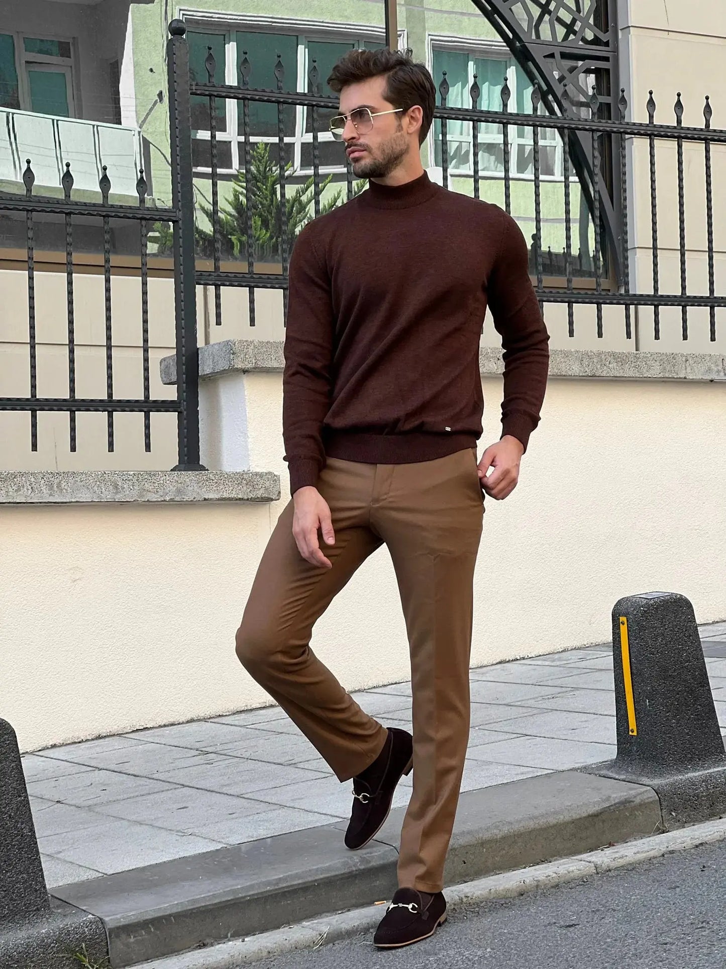 Stefano Slim Fit Brown Turtleneck Sweater - BRABION