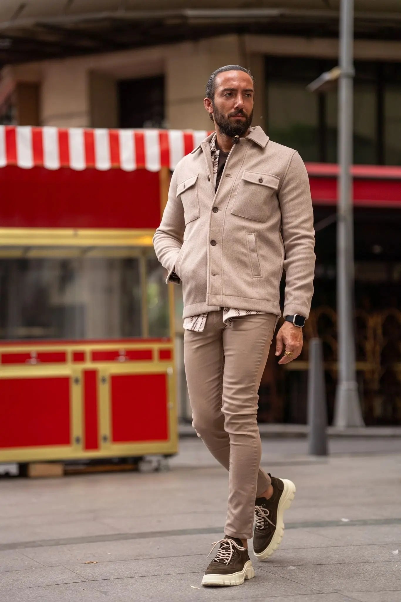 Mateo Beige Short Cachet Coat with Side Pockets - BRABION