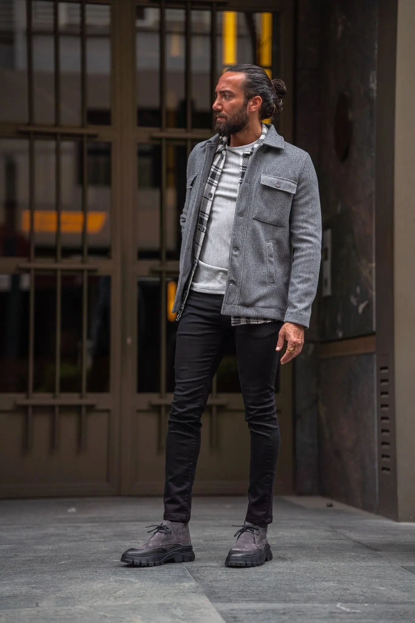 Mateo Gray Short Cachet Coat with Side Pockets - BRABION