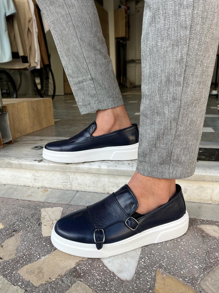 Edmond Navy Blue Double Monk Strap Casual Shoes