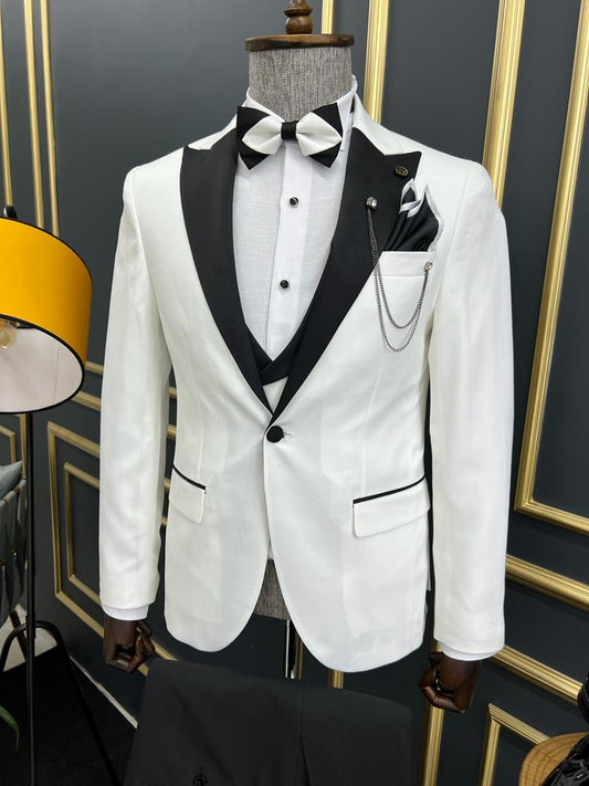 Ely White Slim Fit Peak Lapel Tuxedo