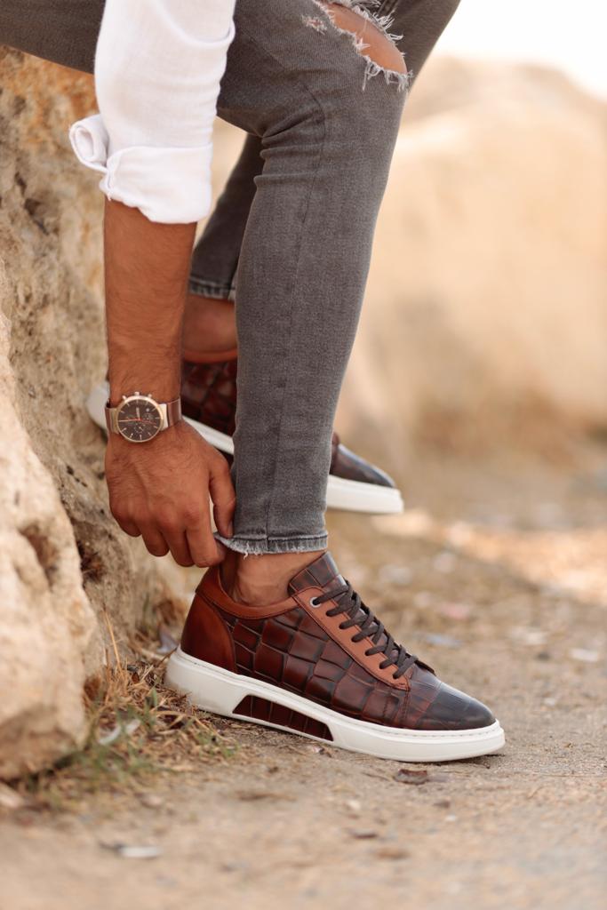 Empire Brown Crocodile Pattern Sneakers
