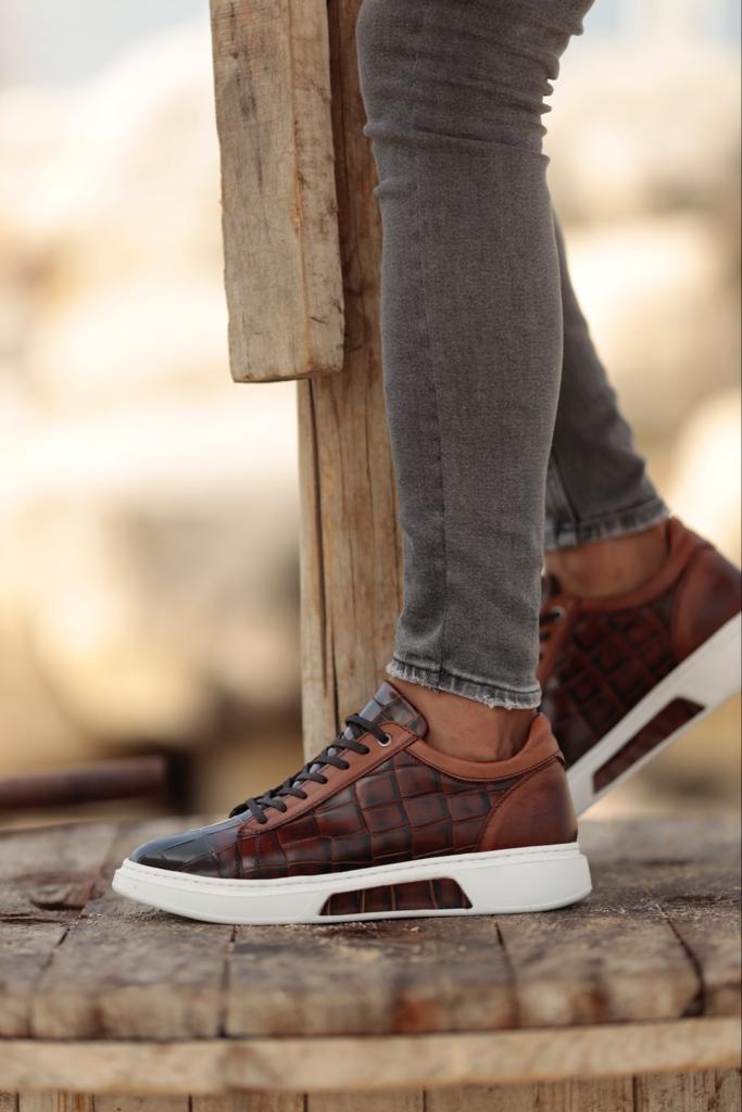 Empire Brown Crocodile Pattern Sneakers