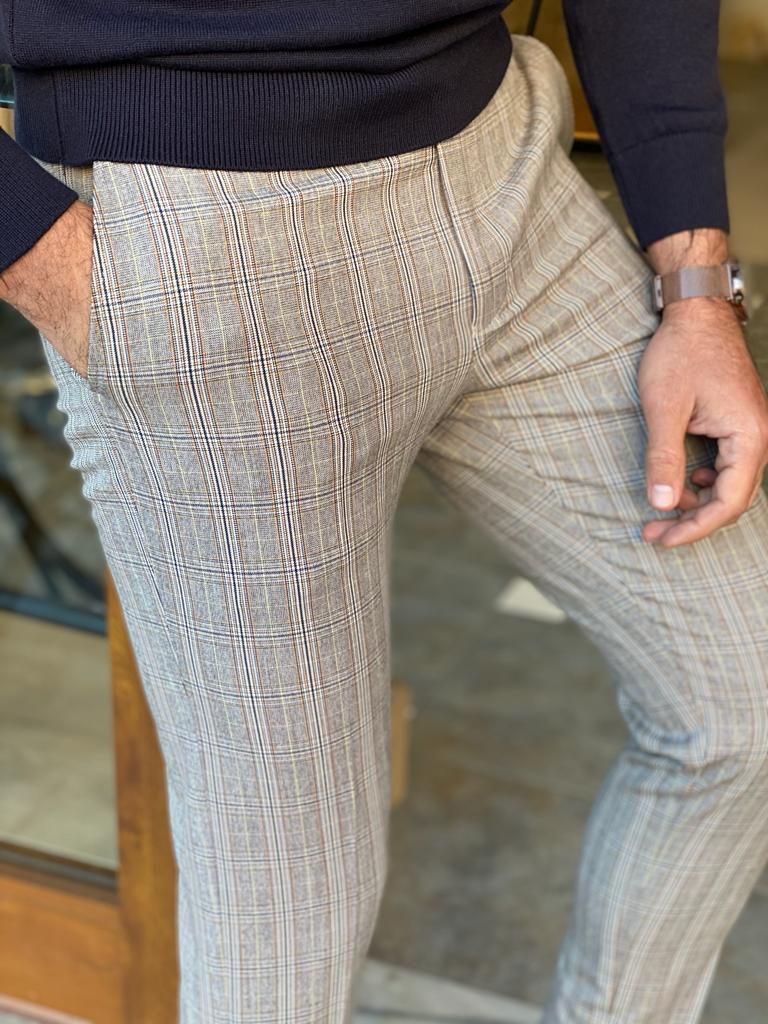 Empire Gray Slim Fit Plaid Pants - Versatile Elegance for Every Occasion