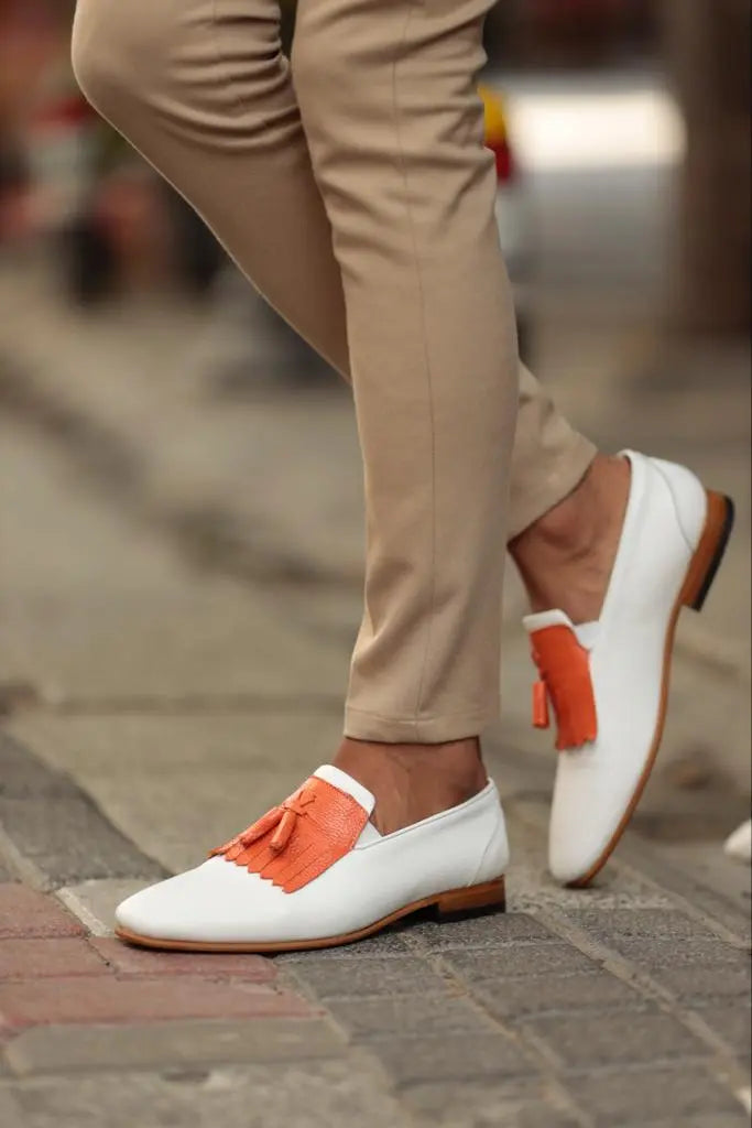 mens dress slip ons Empire White Kilt Tassel Slip-Ons: Premium Leather Men’s Dress Shoes 11 US / 44 EU