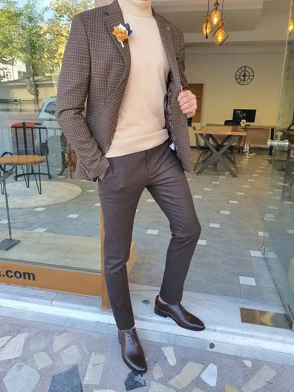Eros Brown Slim Fit Blazer: A Versatile Tailored Jacket for Any Occasion - BRABION