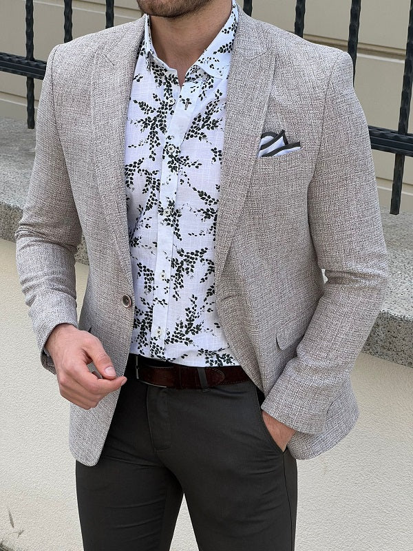 Hazel Beige Slim Fit Peak Lapel Blazer