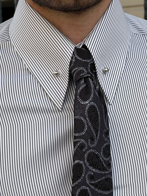 Brabion Berton Black Slim Fit Long Sleeve Pinstripe Dress Shirt