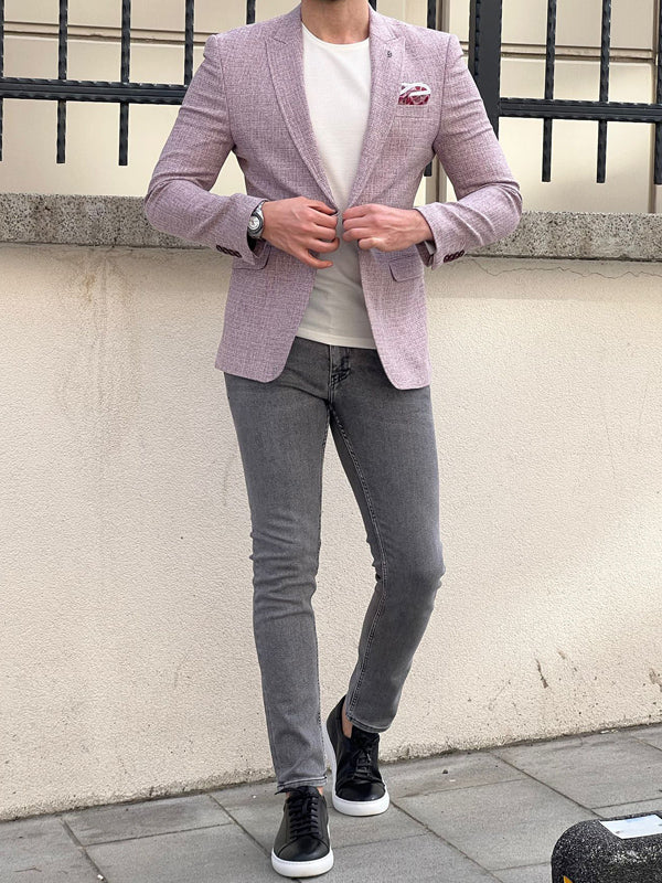 Hazel Burgundy Slim Fit Peak Lapel Blazer