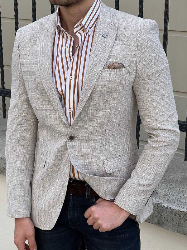 Hazel Beige Slim Fit Peak Lapel Blazer