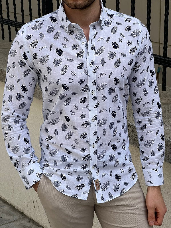 Tampa White Slim Fit Tropical Cotton Shirt