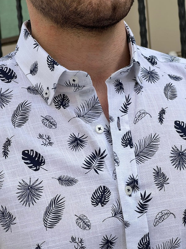 Tampa White Slim Fit Tropical Cotton Shirt