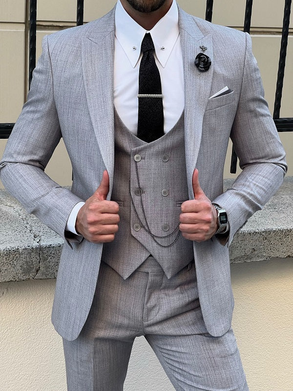 Napoli Gray Slim Fit Peak Lapel Suit - Versatile Elegance for Any Occasion