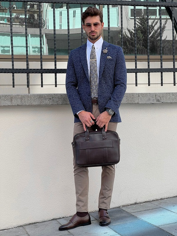 Edmond Indigo Blue Slim Fit Notch Lapel Blazer