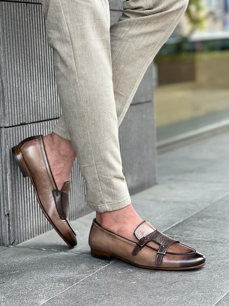 Lawson Beige Double Monk Strap Loafers for Men