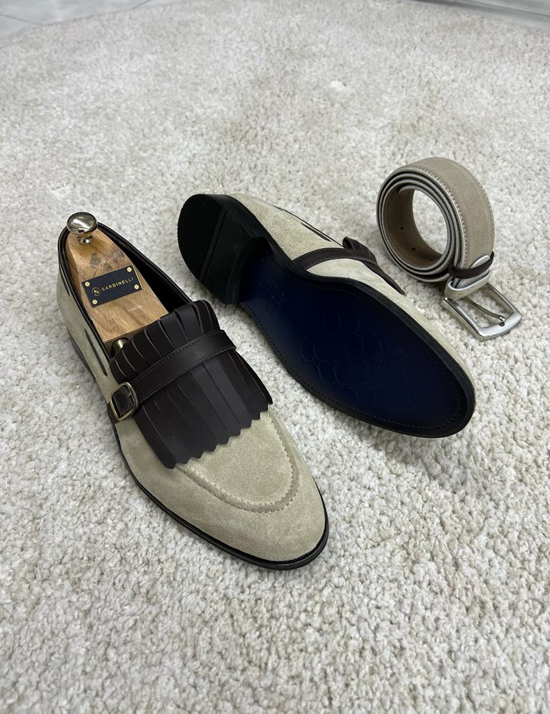 Lawson Beige Suede Kilt Loafers
