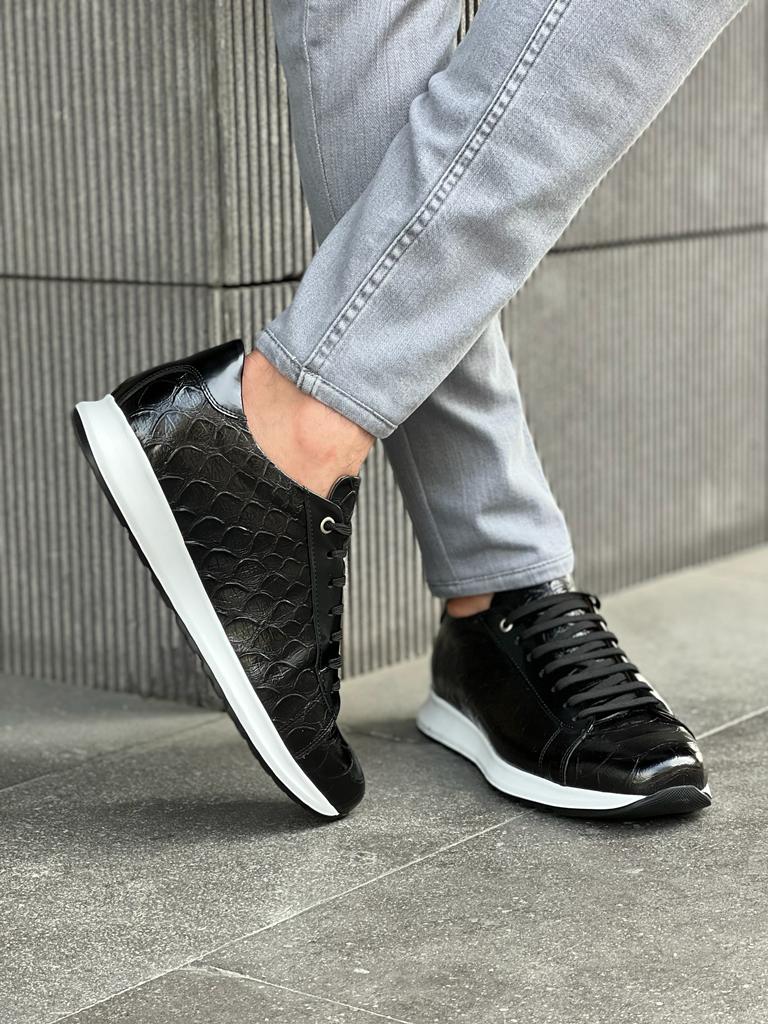 Lawson Black Crocodile Pattern Mid-Top Sneakers