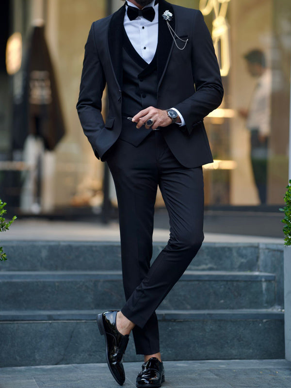 Lowton Black Slim Fit Velvet Shawl Lapel Tuxedo