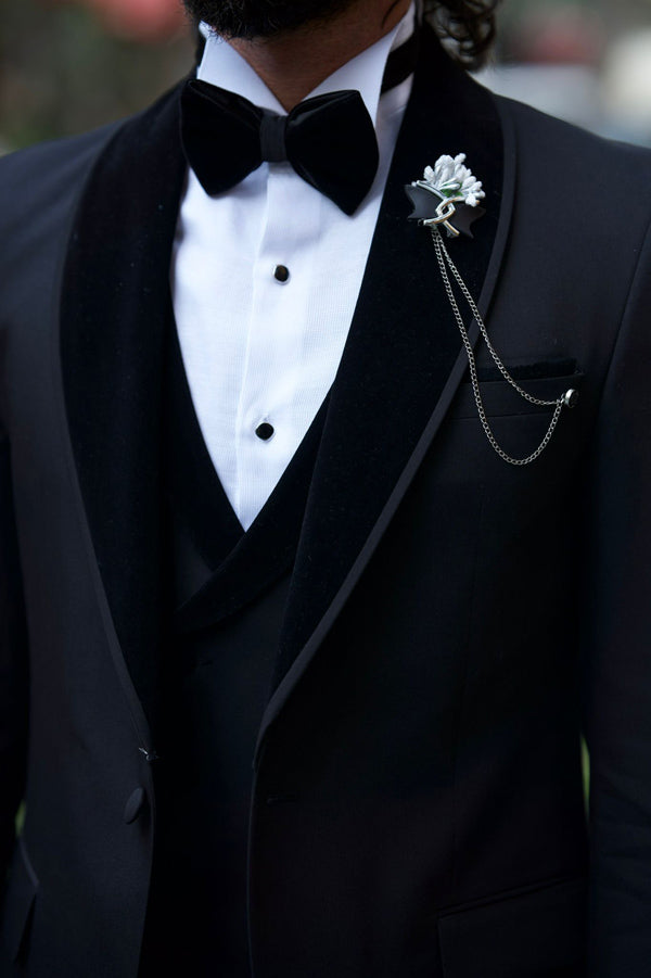 Lowton Black Slim Fit Velvet Shawl Lapel Tuxedo