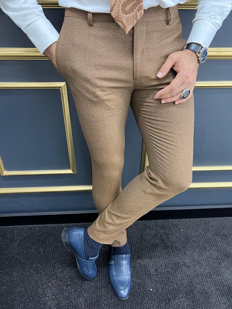 Eros Camel Slim Fit Cotton Pants