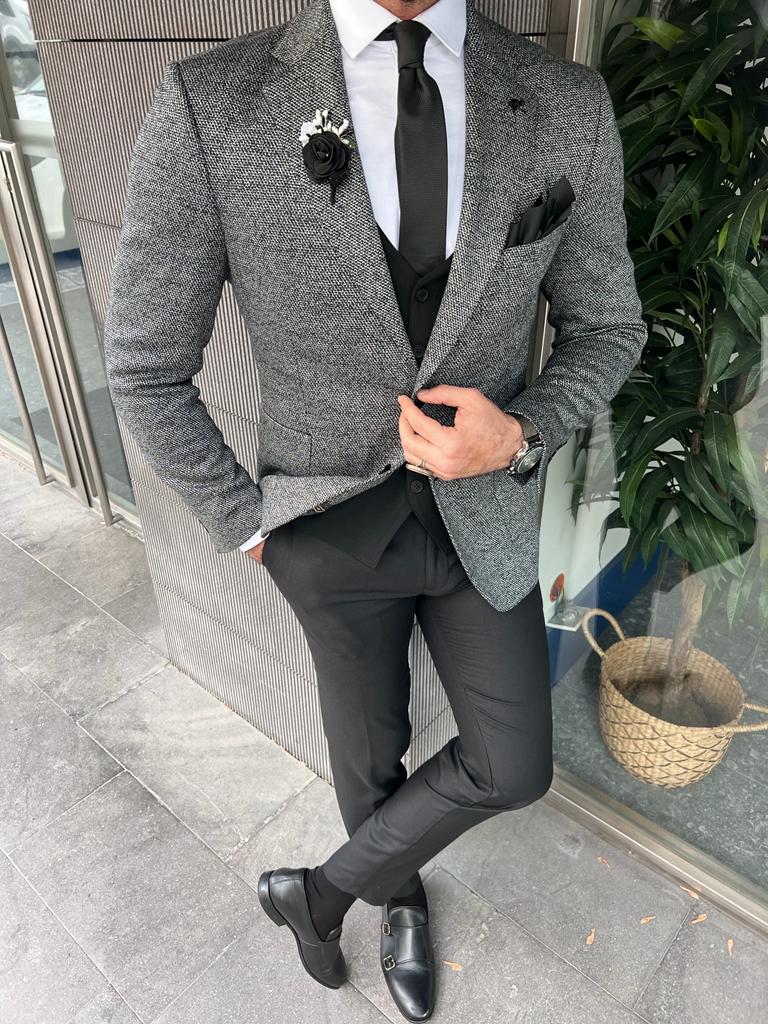 Fabio Gray Slim Fit Wool Blazer