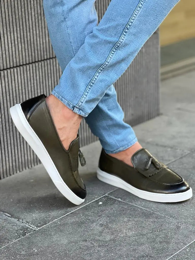 Lawson Khaki Kilt Tassel Loafers - Style Meets Comfort - BRABION