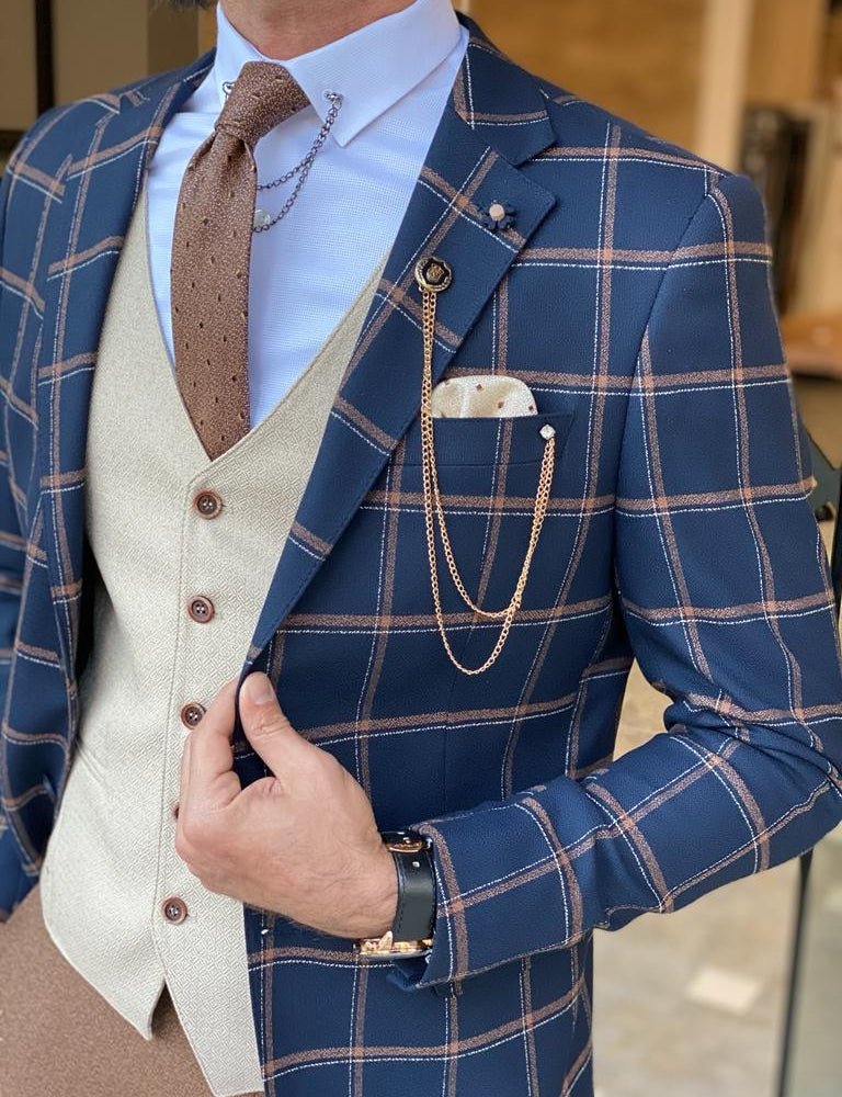 Nevada Blue Slim Fit Plaid Blazer