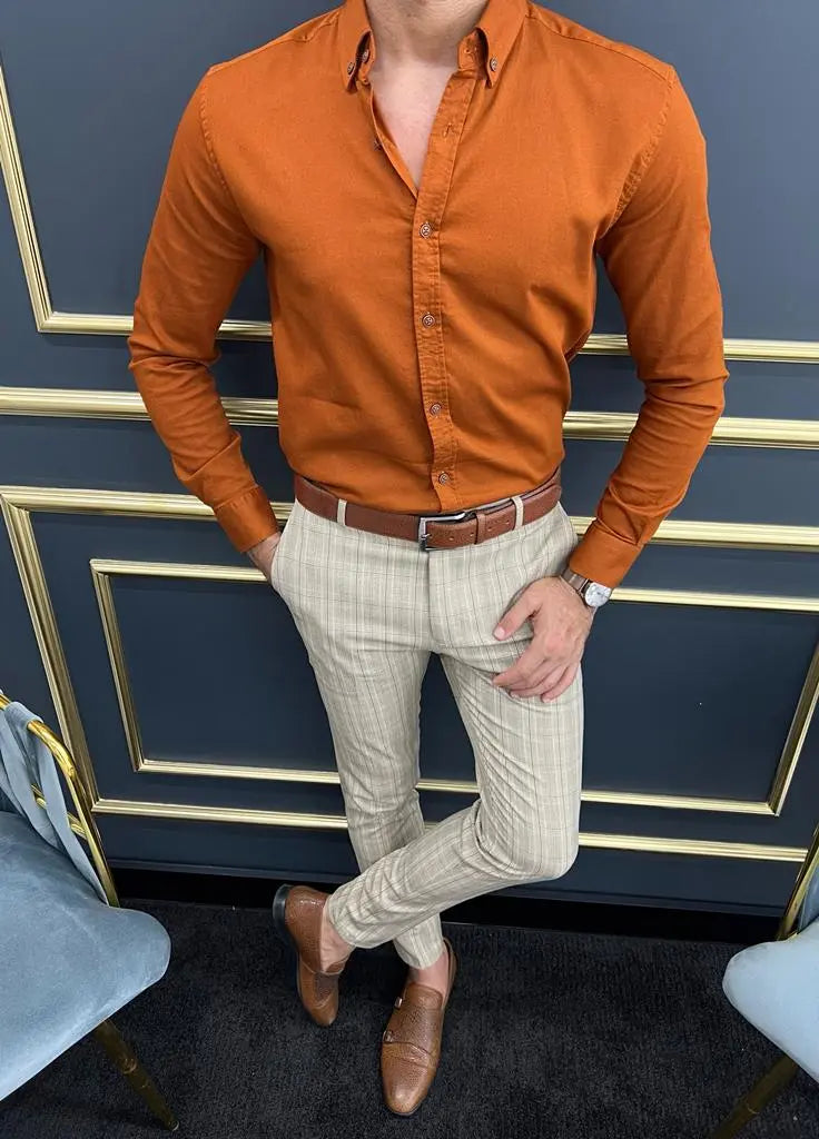 Brabion Miami Rust Slim Fit Long Sleeve Casual Shirt - BRABION