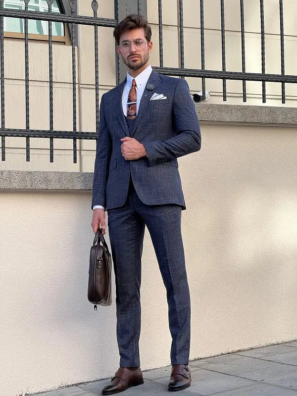 Napoli Indigo Slim Fit Peak Lapel Suit brabion