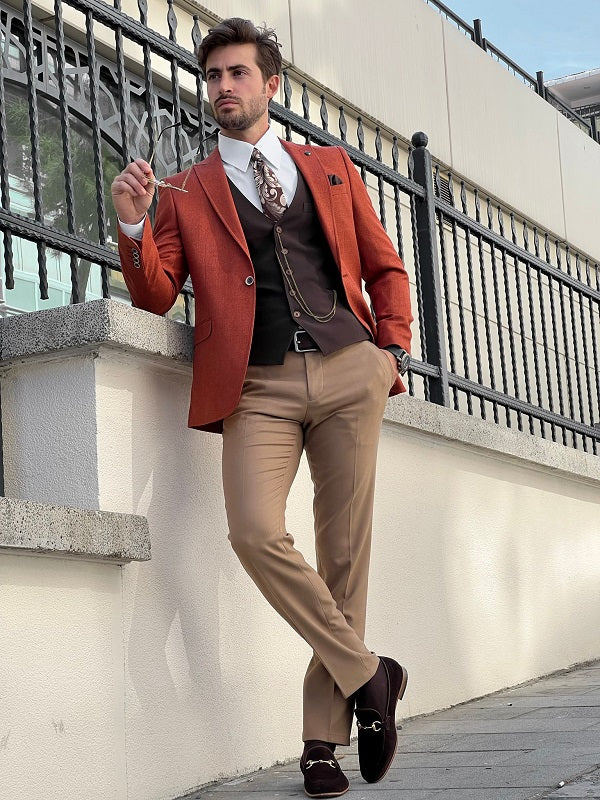 Napoli Rust Slim Fit Peak Lapel Combination Suit