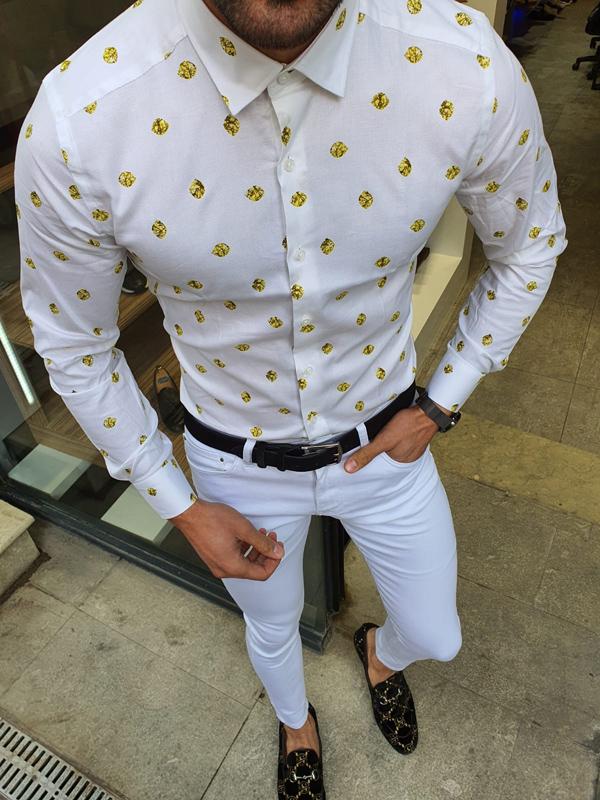 Toni Ogden Yellow Slim Fit Cotton Shirt