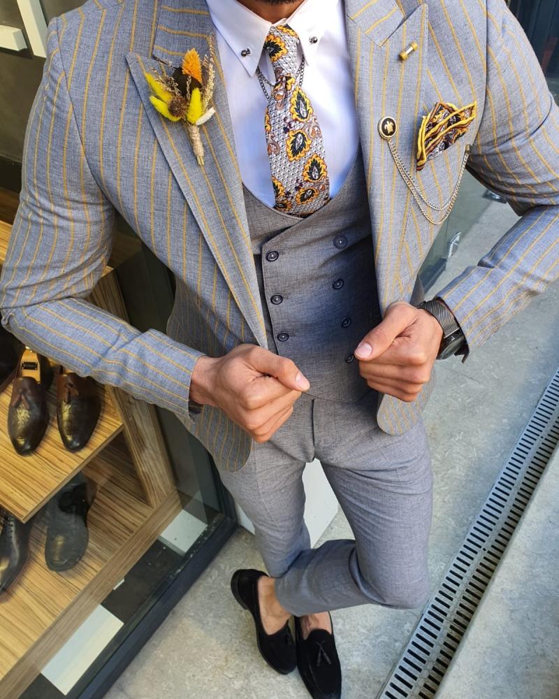 Eros Yellow Slim Fit Pinstripe Suit – BRABION