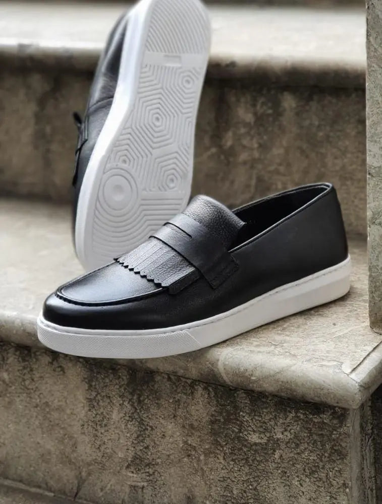 Pierre Black Kilt Loafers - Elegant Leather Shoes for Every Occasion - BRABION