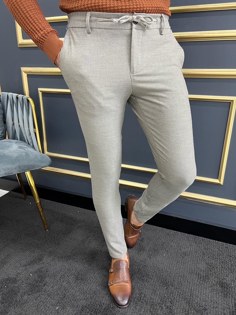 Avion Beige Slim Fit Laced Pants