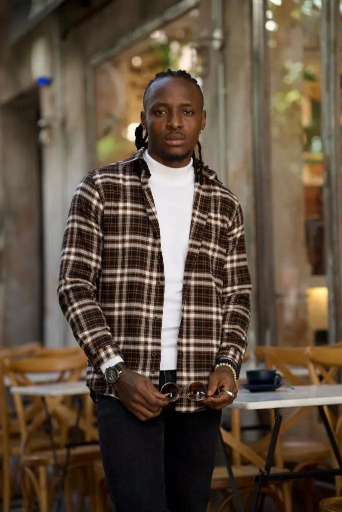 Brabion Lawson Black Slim Fit Plaid Shirt - Versatile Elegance for Every Occasion BRABION Brabion Lawson Black Slim Fit Plaid Shirt - Versatile Elegance for Every Occasion BRABION