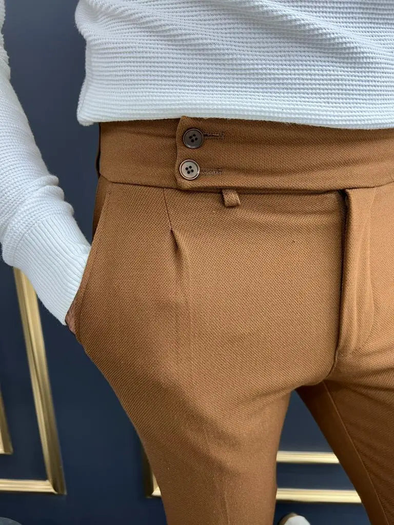 Avion Camel Slim Fit Cotton Pants - BRABION