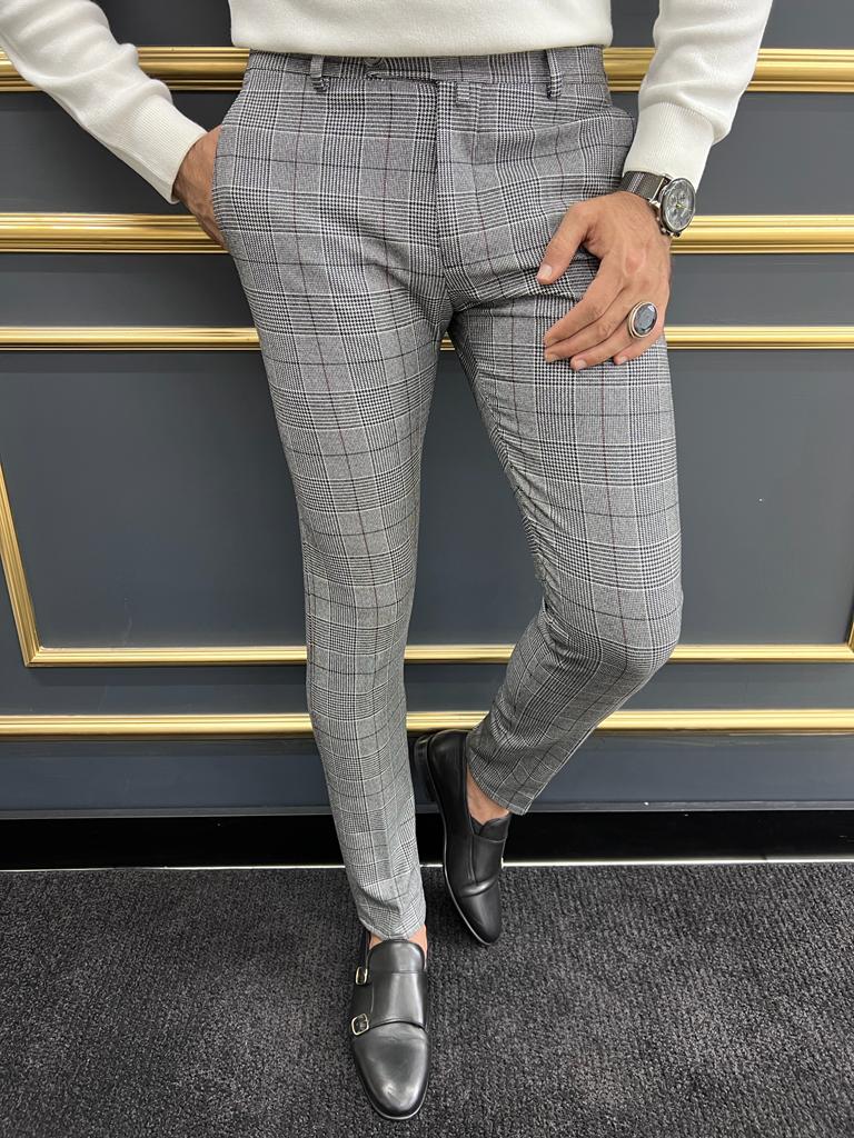 Grey Tartan Pants Mens Gray Checkered Pants Mens Versatile