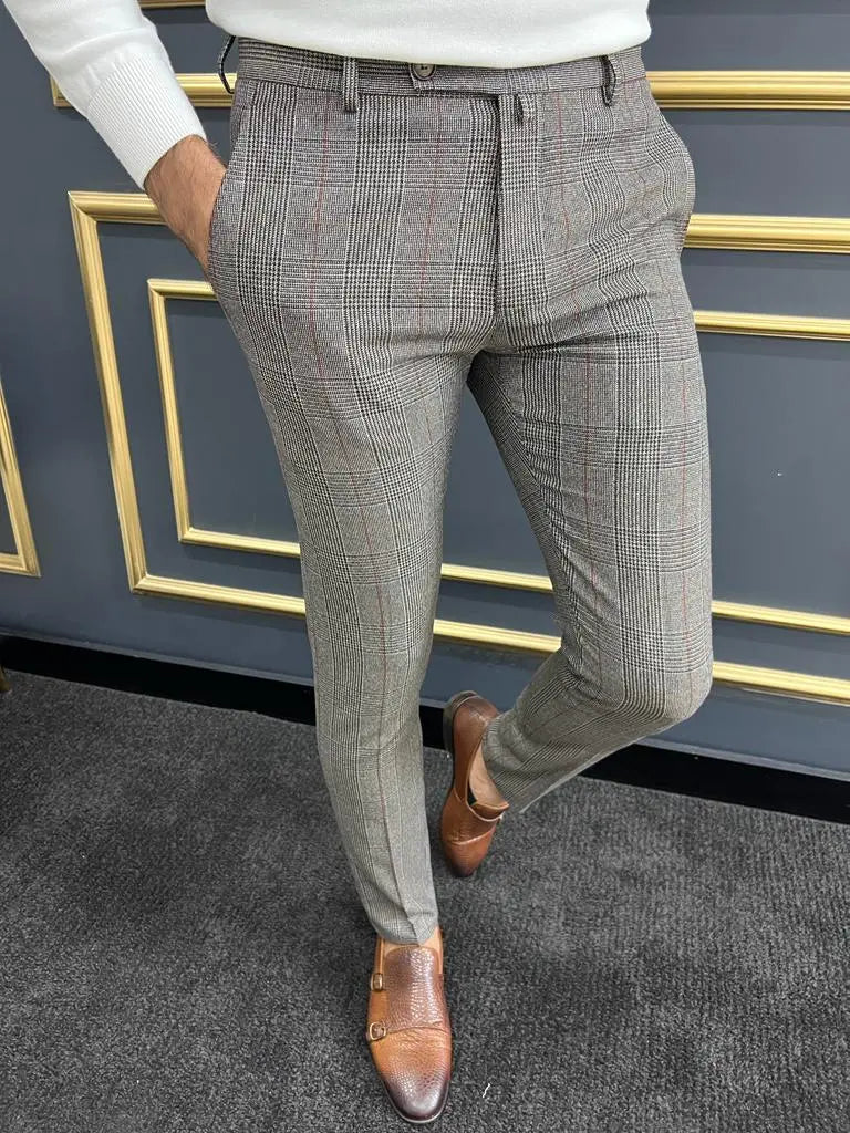 Versatile Berton Gray Slim Fit Plaid Pants for Every Occasion BRABION Versatile Berton Gray Slim Fit Plaid Pants for Every Occasion BRABION