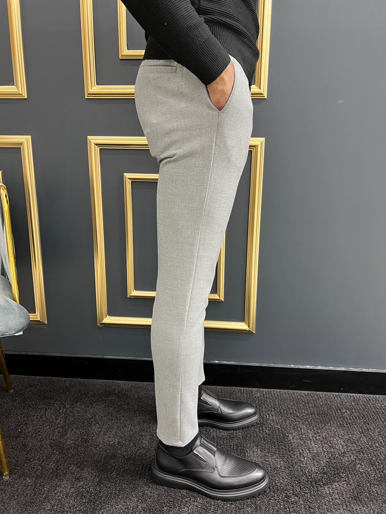Avion Gray Slim Fit Laced Pants - Elevate Your Wardrobe