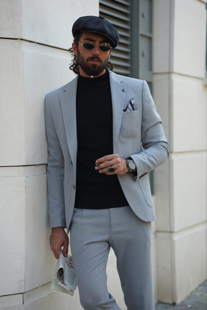 Avion Gray Slim Fit Notch Lapel Suit