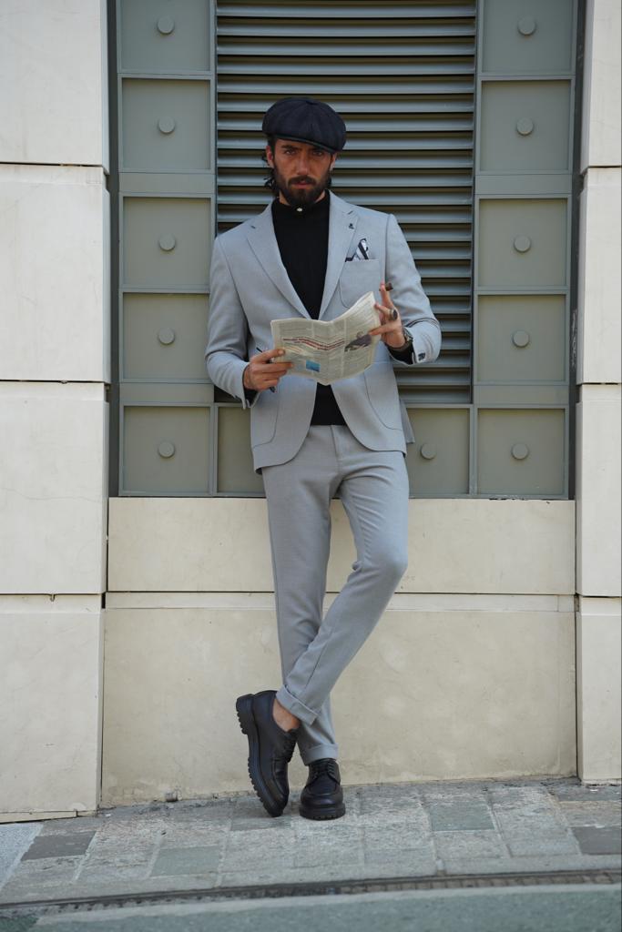 Avion Gray Slim Fit Notch Lapel Suit