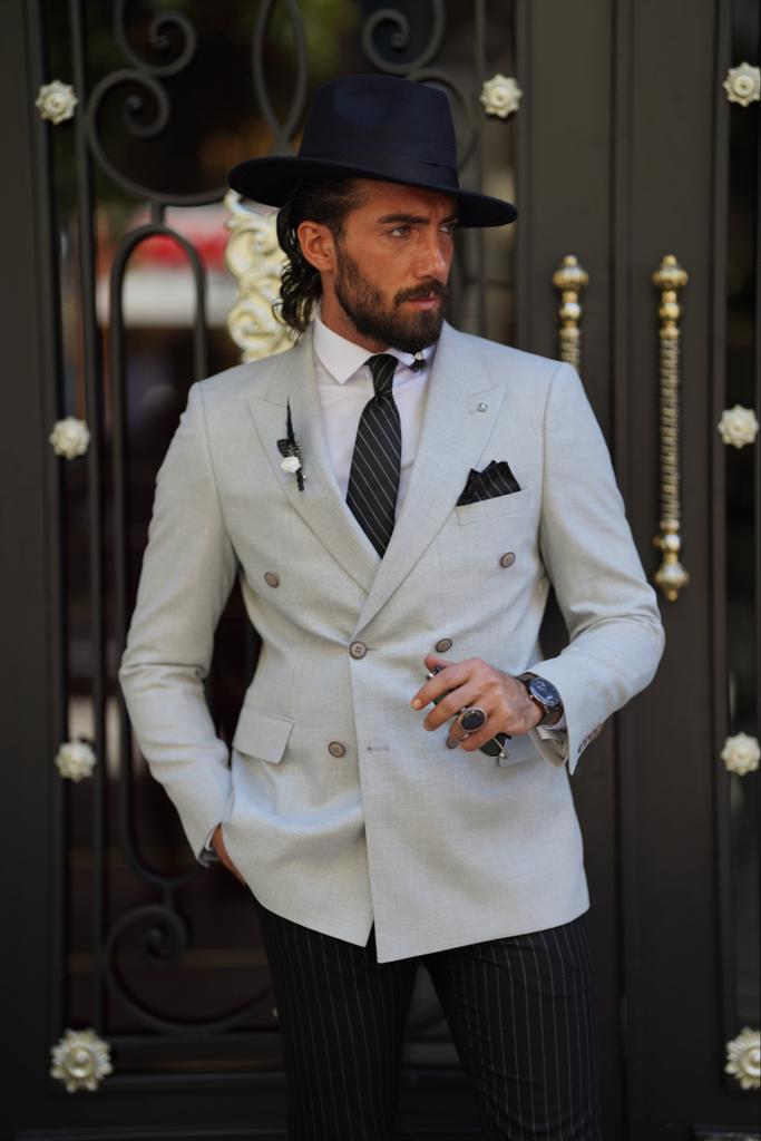 Avion Gray Slim Fit Peak Lapel Blazer