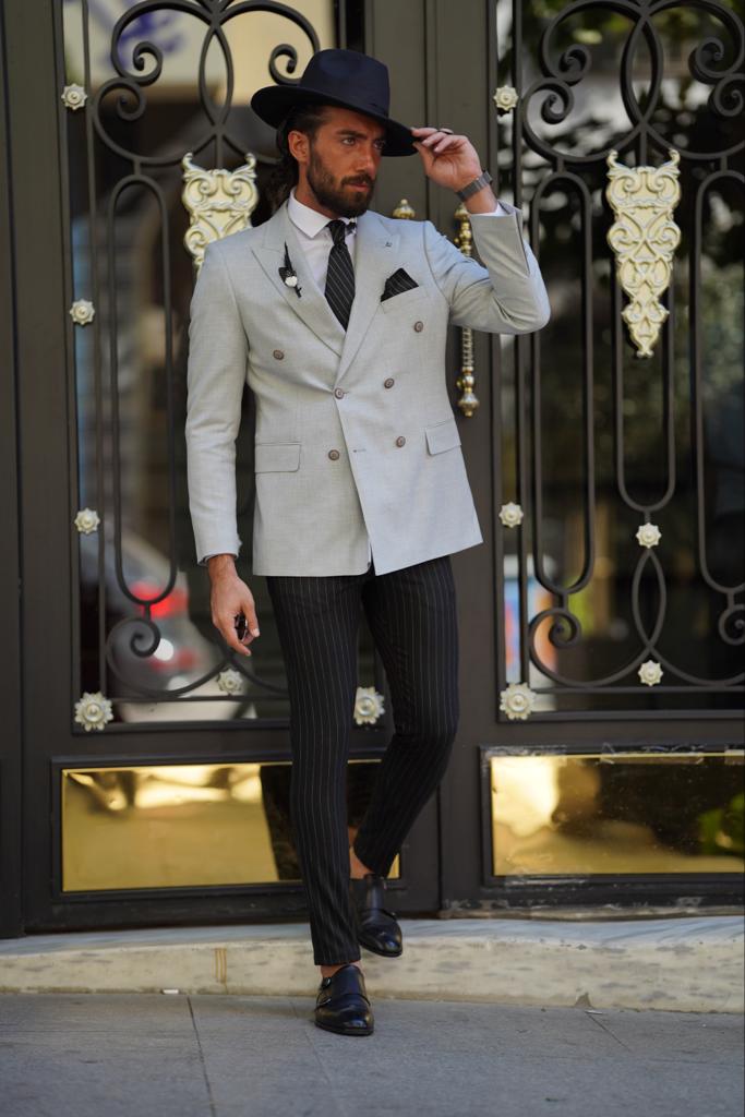 Avion Gray Slim Fit Peak Lapel Blazer