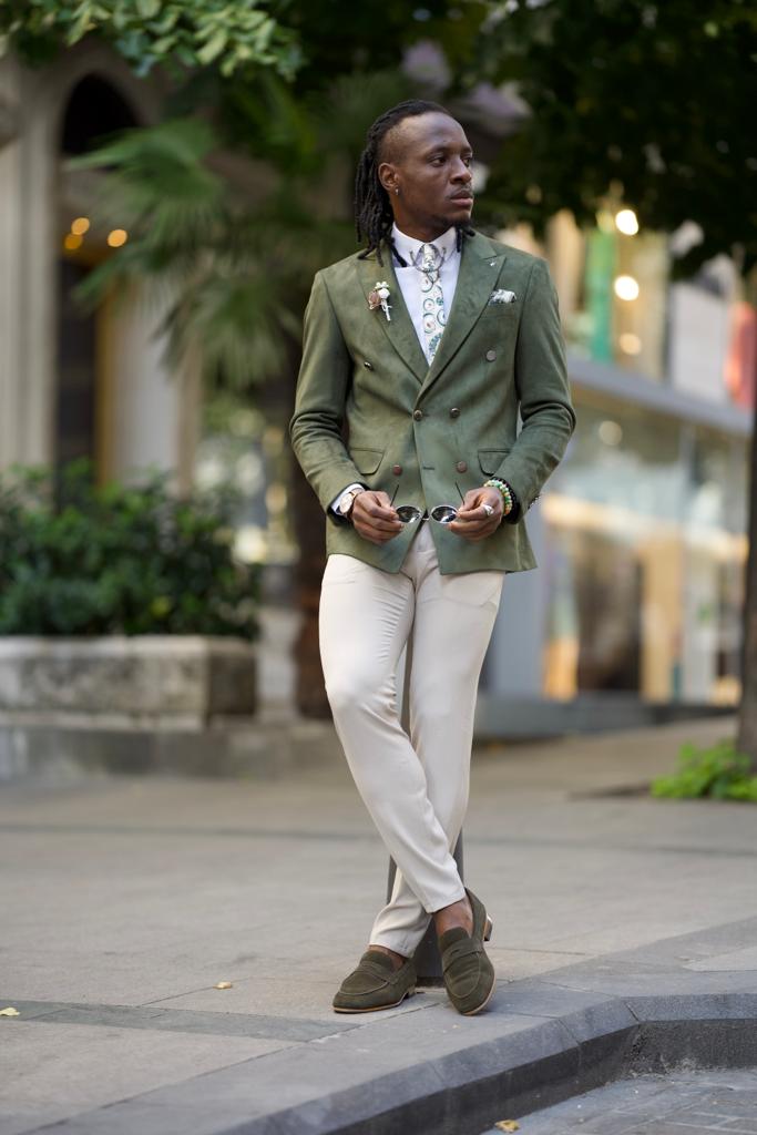 Avion Khaki e Slim Fit Peak Lapel Blazer