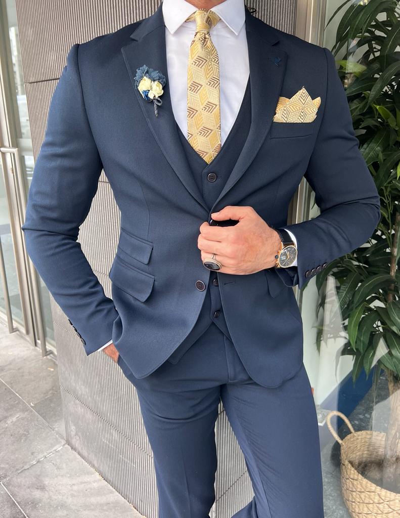 Fabio Navy Blue Slim Fit Notch Lapel Wool Suit