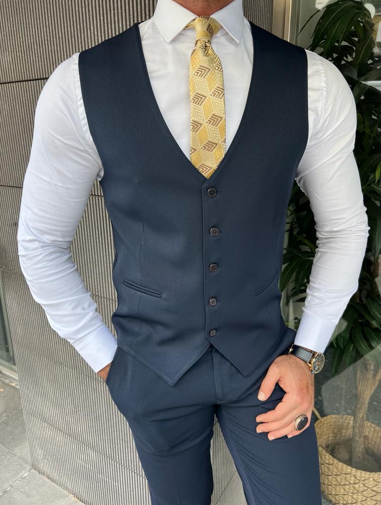 Fabio Navy Blue Slim Fit Notch Lapel Wool Suit