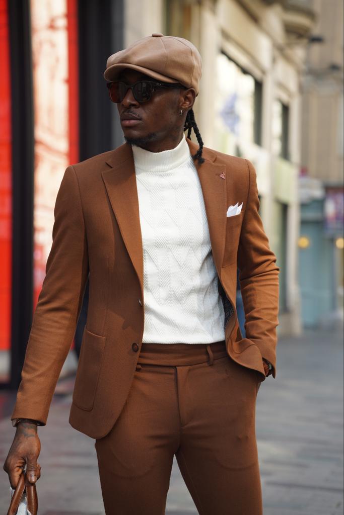 Avion Rust Brown Slim Fit Notch Lapel Suit