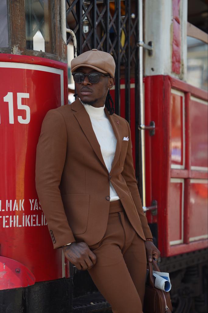 Avion Rust Brown Slim Fit Notch Lapel Suit